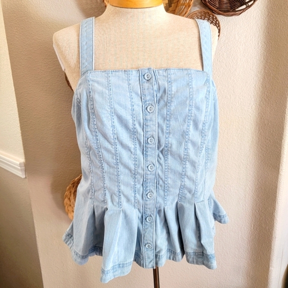 White House Black Market Light Blue Denim Peplum Top Sz 14 - Picture 1 of 10